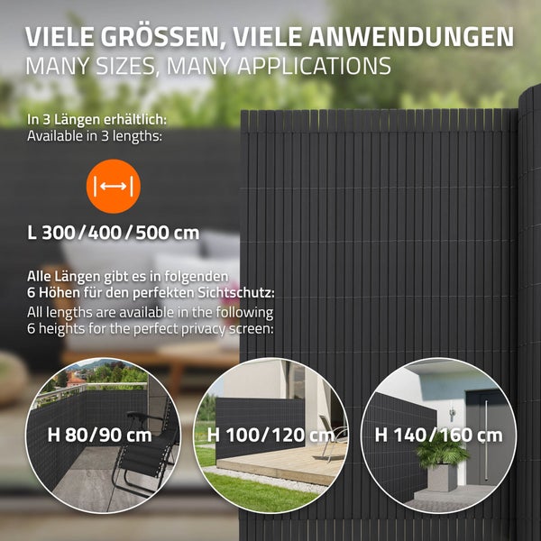 ECD Germany PVC Sichtschutzmatte 120x900 cm (1x4m + 1x5m) Anthrazit, Sichtschutzzaun 3-Gewicht-Verstärkung, UV-beständig, Windschutz Balkonverkleidung Zaunblende Sichtschutz für Garten Balkon Terrasse