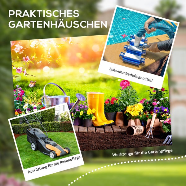 Outsunny Gerätehaus mit Pultdach, 2,12 m² Geräteschuppen mit Fenster, Handschuhe, für Garten, Balkon, 183 x 134 x 210 cm, Grau