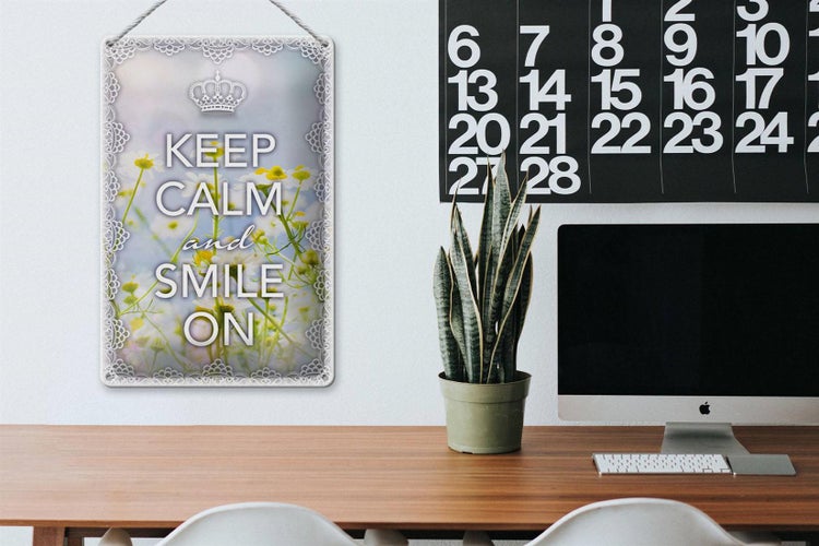 Blechschild Spruch 20x30cm Keep Calm and smile on Krone