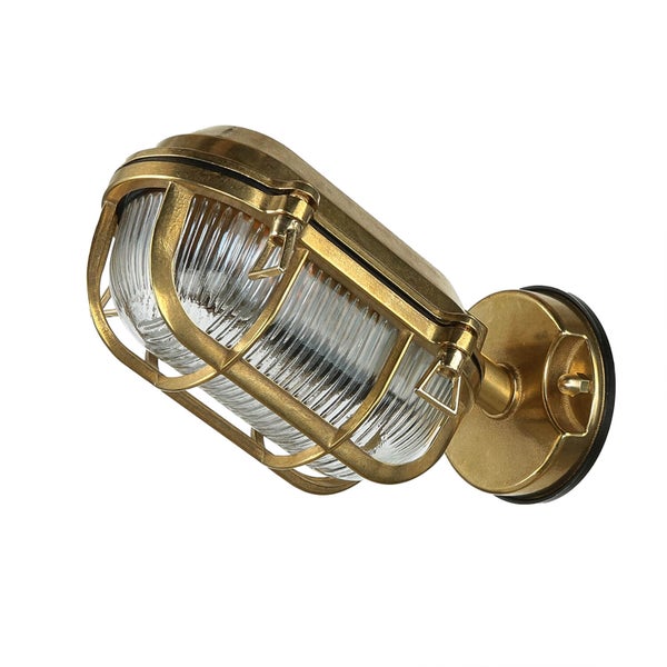 Goldfarbene Schiffslampe mit Schutzgitter