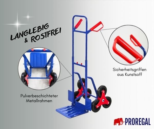 PROREGAL Treppensackkarre ODIN HxBxT 111x60x43cm Tragkraft Hartgummi-Bereifung Blau Treppensteiger Sackkarre