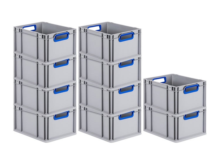 PROREGAL Spar Set 10x Eurobox Nextgen Color HxBxT 22 x 30 x 40 cm 20 Liter Griffe Blau Offen Glatter Boden Eurobehälter Transportbox