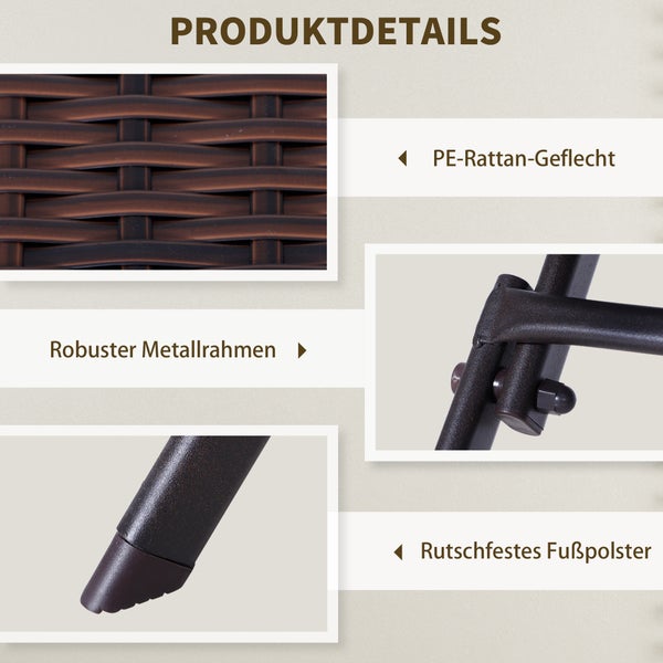 Outsunny Bistroset, 60L x 60B x 72H cm, Metall, PE Polyrattan, braun