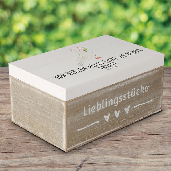 Mr. & Mrs. Panda 19 x 12 cm Holzkiste Taube Taufe - Weiß