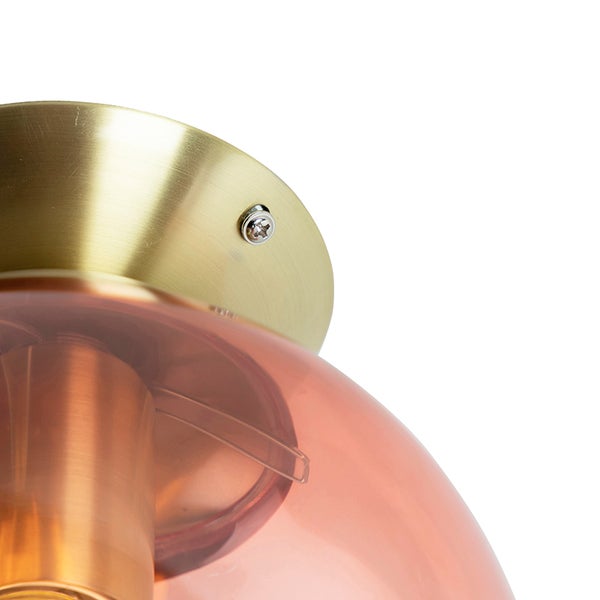 Art Deco Deckenlampe Messing mit rosa Glas - Pallon