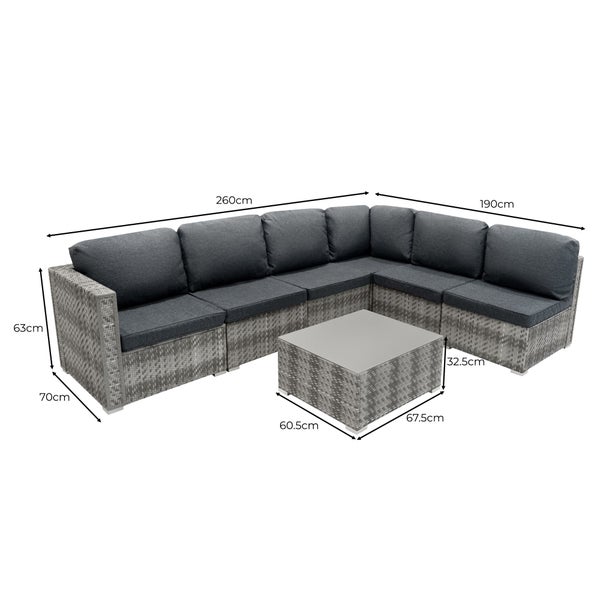 Marielle Rattan Modulares 7-teiliges Möbelset mit Aufbewahrungsbox 700L - Grau