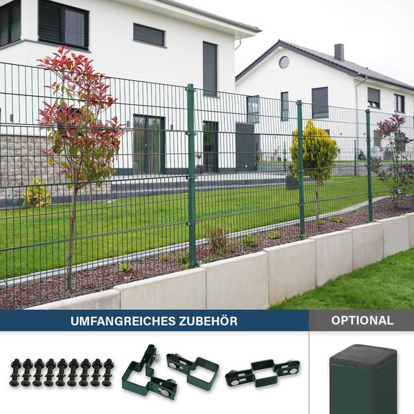 Doppelstabmattenzaun MORATA Höhe: 120 cm / Länge: 30 m 3x Eckpfosten I Gartenzaun, Mattenzaun