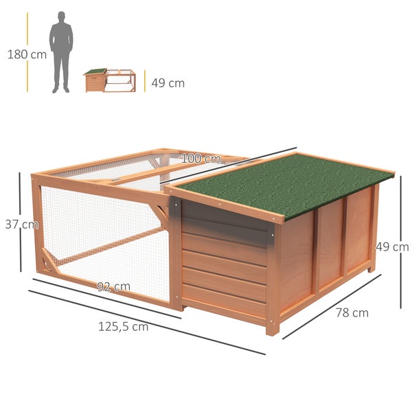 PawHut  Kleintierstall Zwergkaninchenstall mit  öffenbarem Asphaltdach Kleintierkäfig Outdoor Indoor Hinterhof wetterbeständig Tannenholz Orange+Grün 125,5 x 100 x 49 cm