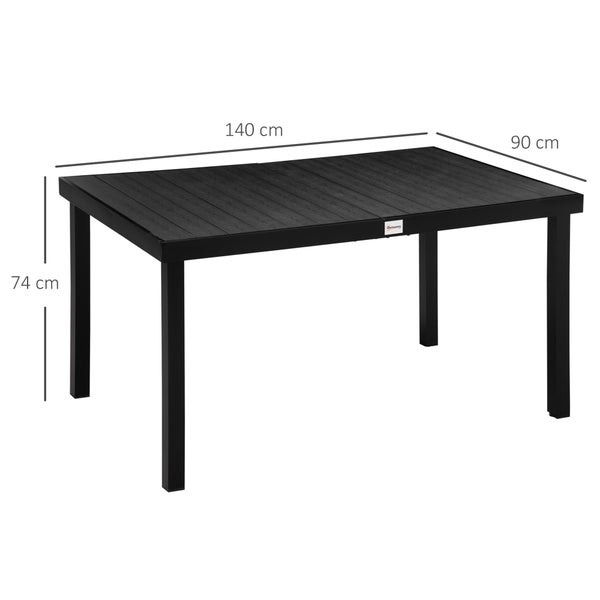 Gartenmöbel-Set aus Aluminium mit Tisch und verzierten Stühlen auf einer Terrasse. Robust, langlebig, leicht und mit verstellbaren Füßen.