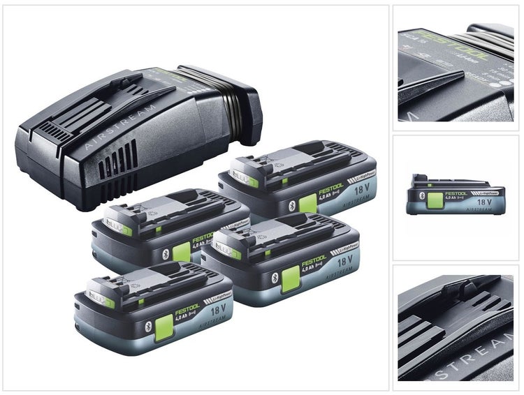 Festool Energie Set 4x BP 18 Li 4,0 Ah HPC-ASI Akkupack 18V 4,0 Ah HighPower ( 4x 205034 ) + SCA 16 Schnellladegerät 10,8 V - 18 V ( 576953 )