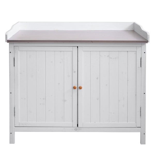 Gartenschrank aus Holz mit zwei Türen und Ablagefläche