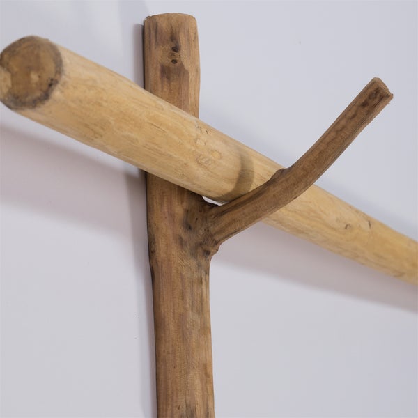 Gardinenstange Vara 170 cm, Teak Massivholz mit Ast-Wandhaken