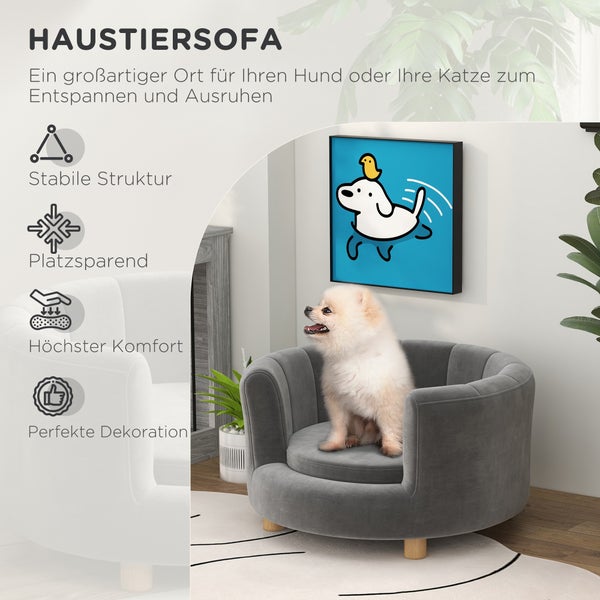 PawHut Hundesofa, 65B x 64T x 37H cm, Polyester, Schaumstoff, Grau