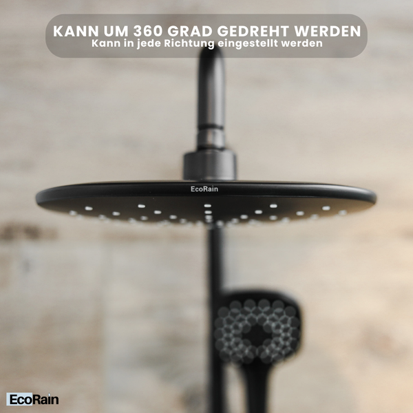 EcoRain 30% Wassersparender Regendusch-Duschset Kay 25 CM mit Thermostatarmatur - Handbrause 12 CM - Hoher Druck - Universell - Anti-Kalk Duschkopf - Schwarz