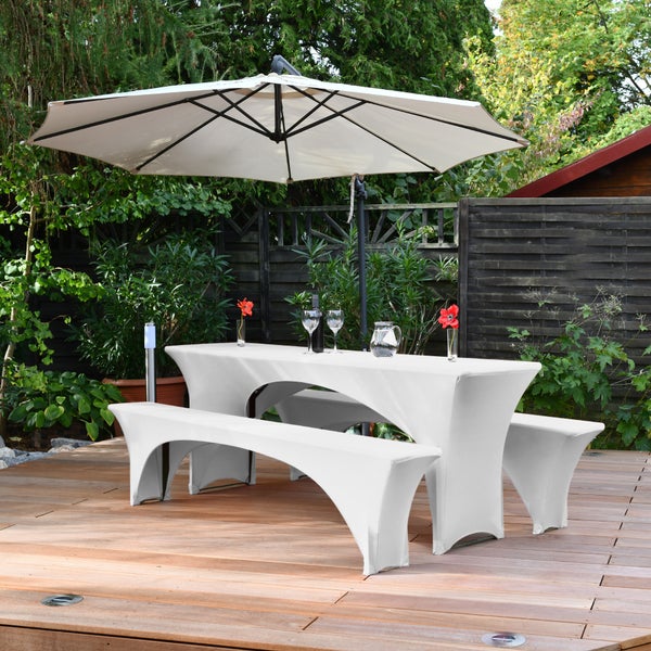 Beautissu Victoria Biertischhusse 70cm Stretch Weiß (3tlg)