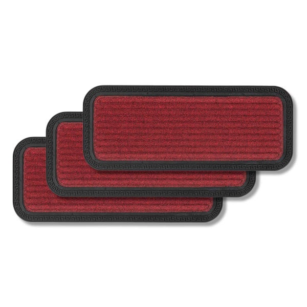 Drei rote Fußmatten mit Muster