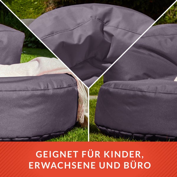 Green Bean Sitzsack Sofa mit Füllmaterial - Lounge im Sitzsack-Design 90x50cm mit ergonomischer Rückenlehne & waschbarem Bezug - Indoor und Outdoor geeignet in Anthrazit