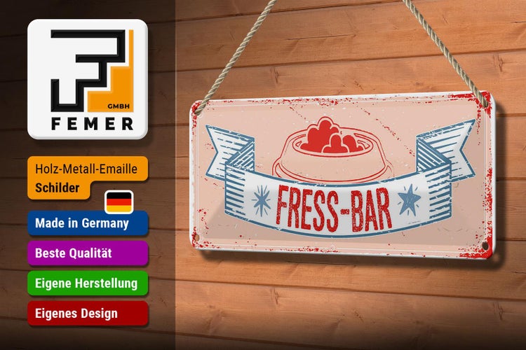 Dekoratives Fressbar-Schild aus Holz, Metall und Emaille mit Kordelaufhängung