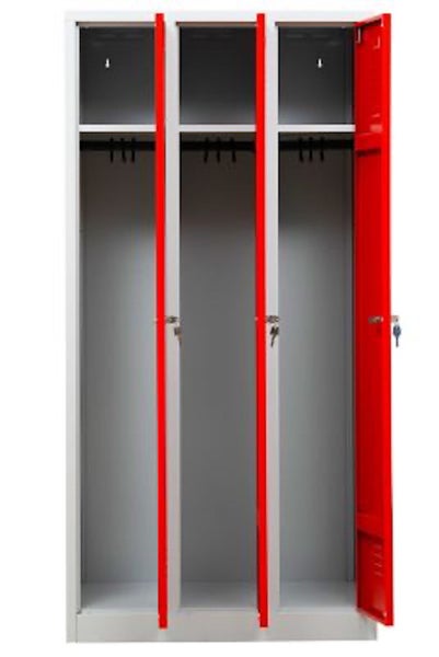 PROREGAL Garderobenspind Camel 3-Fächer HxBxT 180 x 90 x 50 cm Zylinderschloss Grau-Rot