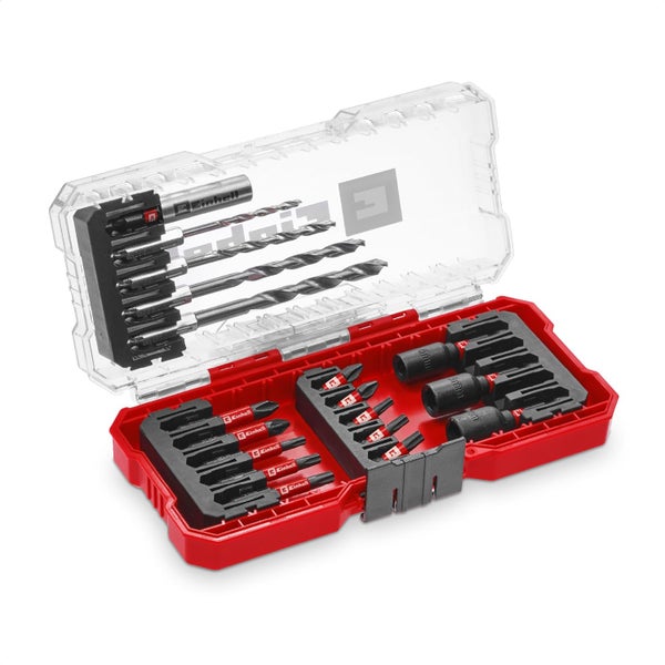 Original Einhell S-CASE 18-tlg. schlagfestes Zubehör-Set (25-mm-Bits, 50-mm-Bits, 60-mm-Bithalter, Steckschlüssel, Metallbohrer inkl. Aufbewahrungsbox)