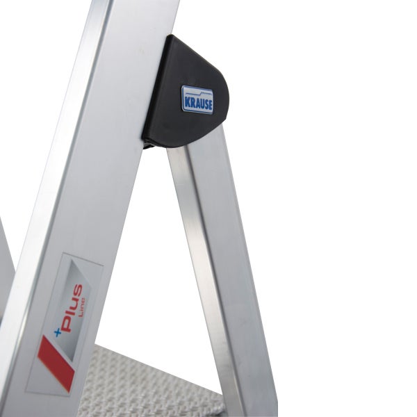 Detail einer Aluminiumleiter mit Krause Logo und Plus Line Kennzeichnung.