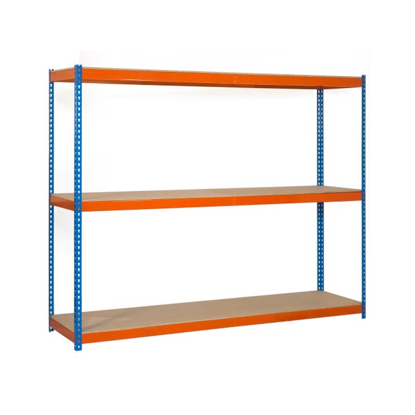 PROREGAL Schwerlastregal Wood Beast Three HxBxT 150 x 120 x 60 cm 3 Ebenen Fachlast 600 kg Blau-Orange