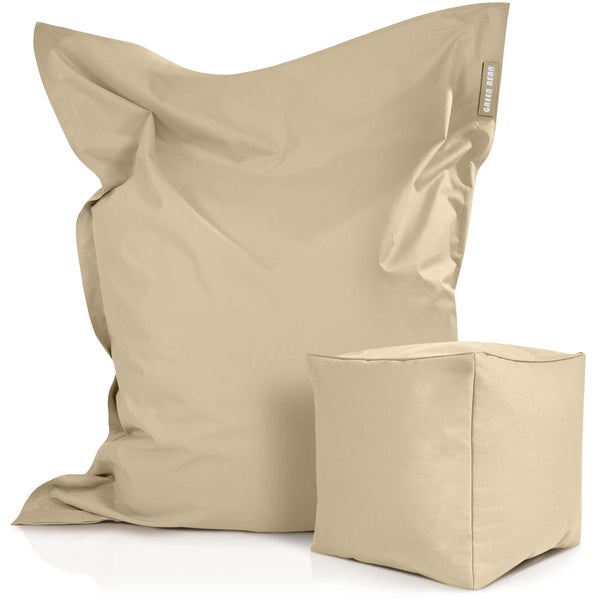 Green Bean 2er Set XXL Sitzsack inkl. Pouf fertig befüllt mit EPS-Perlen - Riesensitzsack 140x180 Lounge Sitz-Kissen Bean-Bag Chair  - Beige