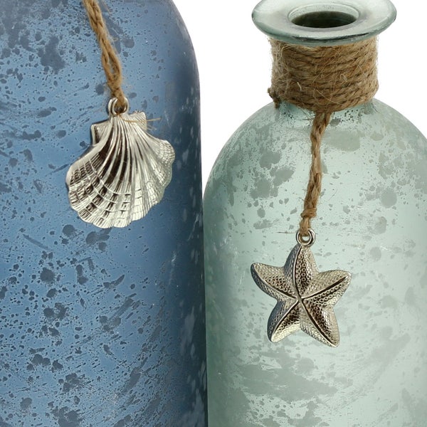 FRANK FLECHTWAREN | Dekovase Maritim, 2er Set, GLAS, Ø 7 x 20 cm, Ø 8 x 26 cm, nicht spülmaschinenfest