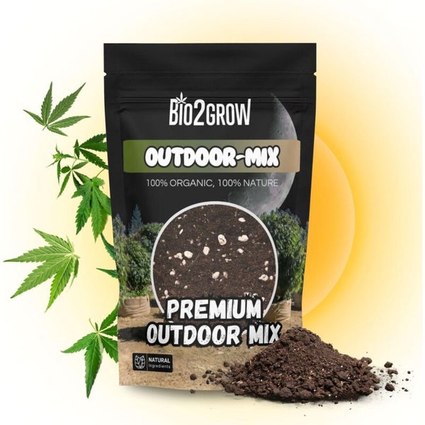 Bio2Grow Outdoor-Mix Erdpaket mit Aufschrift 100 Prozent organisch, 100 Prozent natürlich