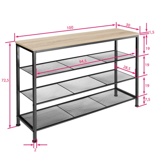 Schuhregal tectake Portsmouth 100 x 30,5 x 72,5 cm Industrial Style Industrial Holz hell, Eiche Sonoma