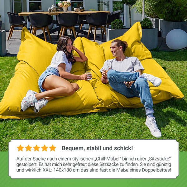 Green Bean Sitzsack XXL 140x180cm 380 Liter Kinder & Erwachsene Bean Bag EPS Perlen Füllung Riesensitzsack Groß Draußen Outdoor Liegekissen Waschbar Wetterfest Lounge Sitzkissen Bodenkissen Gelb