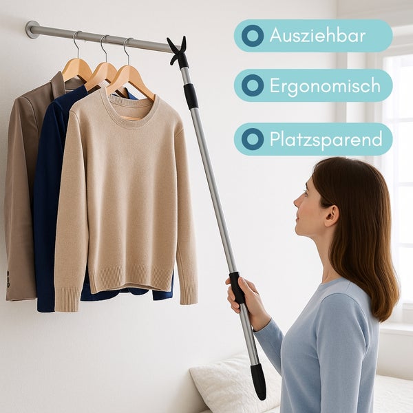 Kleiderstangenheber zum einfachen Erreichen von Kleidung auf hohen Stangen