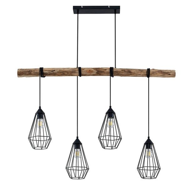 Hängelampe mit vier Leuchten und Holzträger