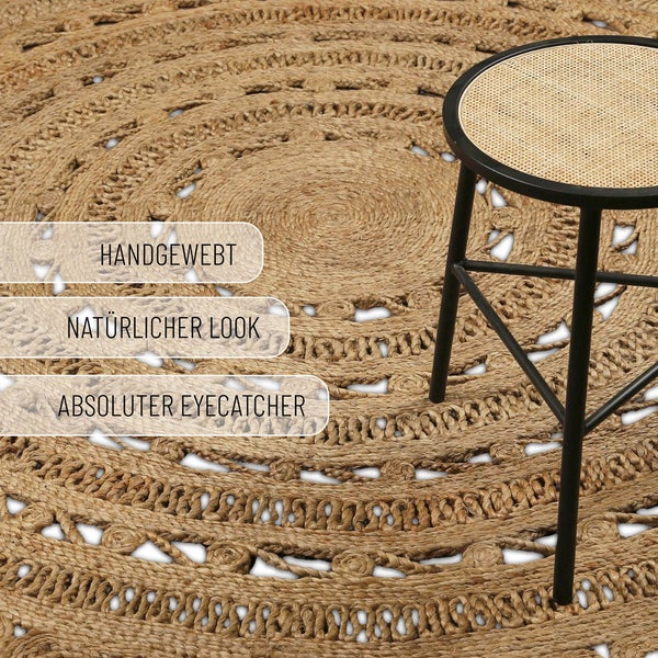 Bloom Jute-Teppich – schwer, handgefertigt, hochwertig 160 cm rund