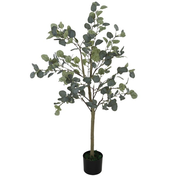HOMCOM Künstlicher Eucalyptus Baum groß 150 cm Kunstpflanze Künstliche Pflanzen Eucalyptus im Topf, Kunstbaum wie echt mit Kunstgras, Zement für Wohnzimmer, Schlafzimmer, Büro, Garten