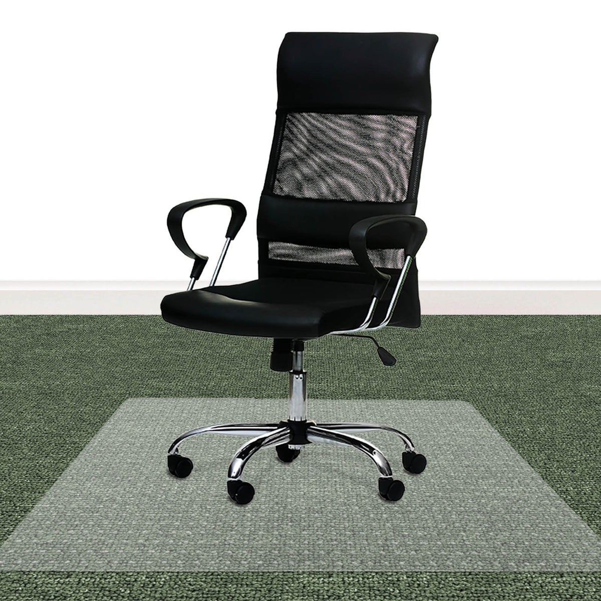 Bodenschutzmatte PET ECO-MAT - 116x120 cm - Teppichboden - Schutzmatte mit Ankernoppen auf der Unterseite als Unterlage für Bürostuhl