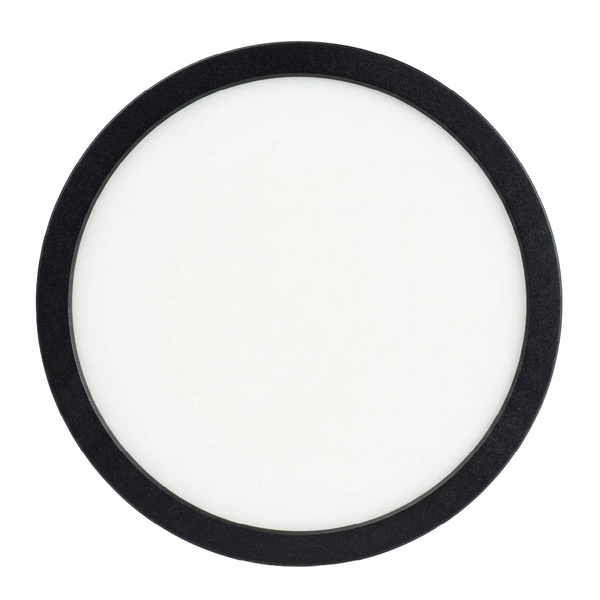 Rundes LED-Panel mit schwarzem Rahmen und weißer Leuchtfläche.