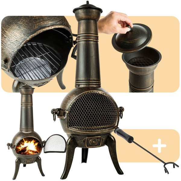 Mehrteiliges Chimenea-Set mit Feuerrost und Schürhaken für den Außenbereich