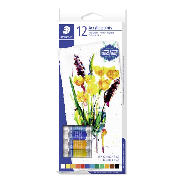 Staedtler Acrylfarben Set mit zwölf Farben und Blumenmotiv
