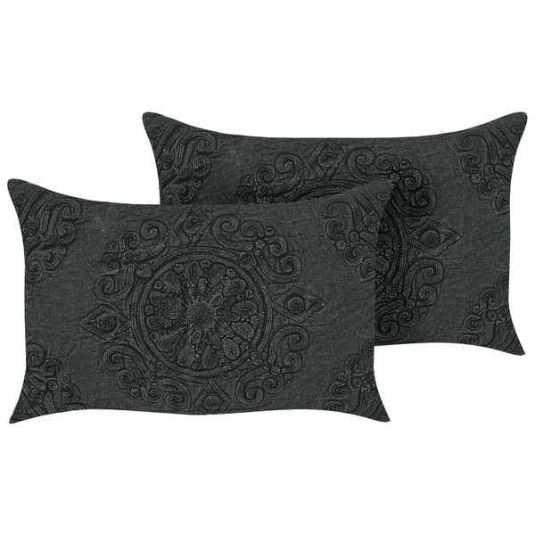 Dekokissen 2er Set VELOOR Baumwolle 30 x 50 cm Dunkelgrau Orientalisches Muster