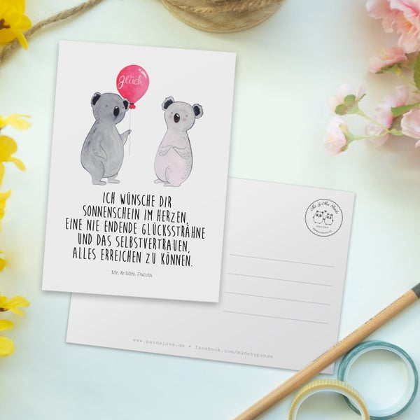 Mr. & Mrs. Panda Postkarte Koala Luftballon - Weiß