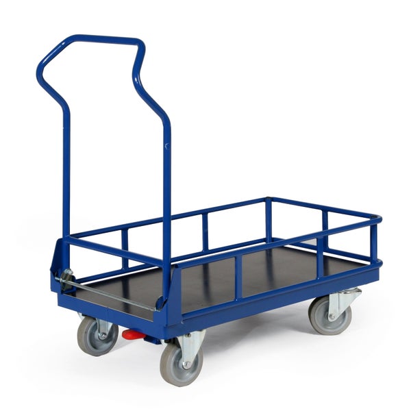 Blaue Transportkarre mit vier Rädern und Griff