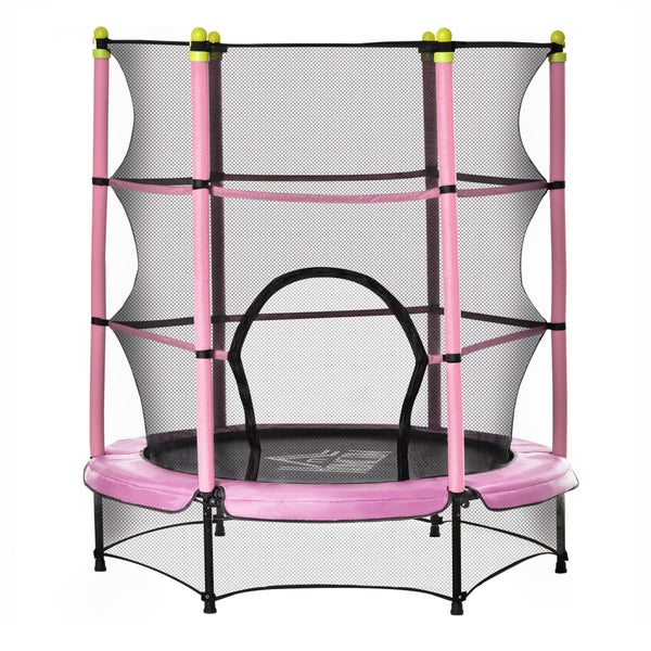 HOMCOM Kindertrampolin, Gartentrampolin mit Sicherheitsnetz, bis 45 kg, Ø140 cm, Stahl, Rosa