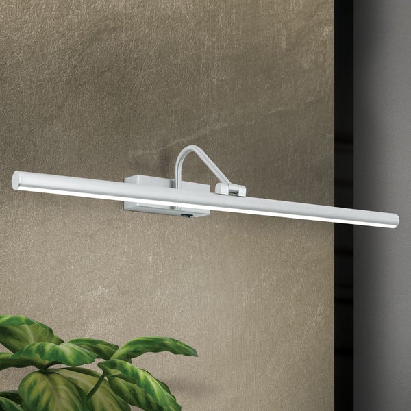 Moderne LED Bildleuchte aus Metall zur Wandmontage mit schwenkbarem Leuchtenkopf zur punktuellen Beleuchtung von Bildern und Kunstwerken.