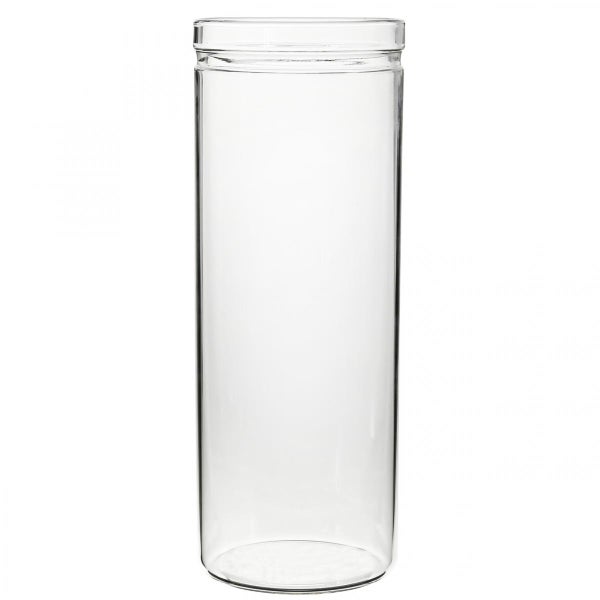 Hohes zylindrisches Vorratsglas aus Glas zur Aufbewahrung von Lebensmitteln.