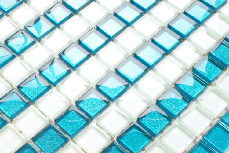 Glasmosaik auf Netz für Bad und Küche 30cm x 30cm  - Blue stripes