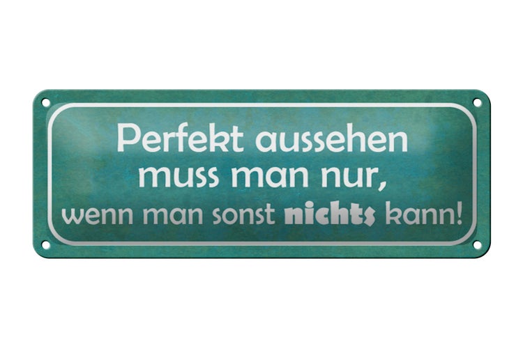 Blechschild Spruch 27x10cm Perfekt aussehen nur wenn man Dekoration