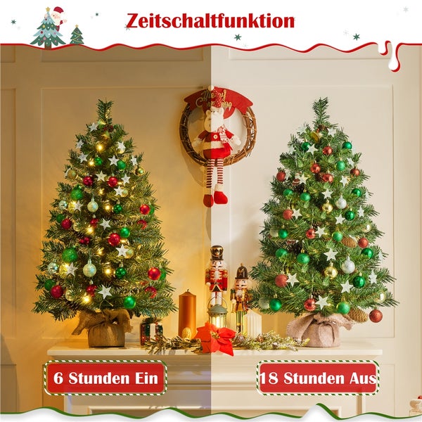 Dekorierte Weihnachtsbäume mit Timerfunktion für sechs Stunden an und achtzehn Stunden aus