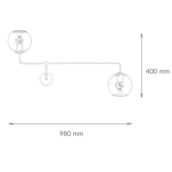 Technische Zeichnung einer Wandleuchte mit zwei Leuchten und den Maßen 980 mm Breite und 400 mm Höhe.