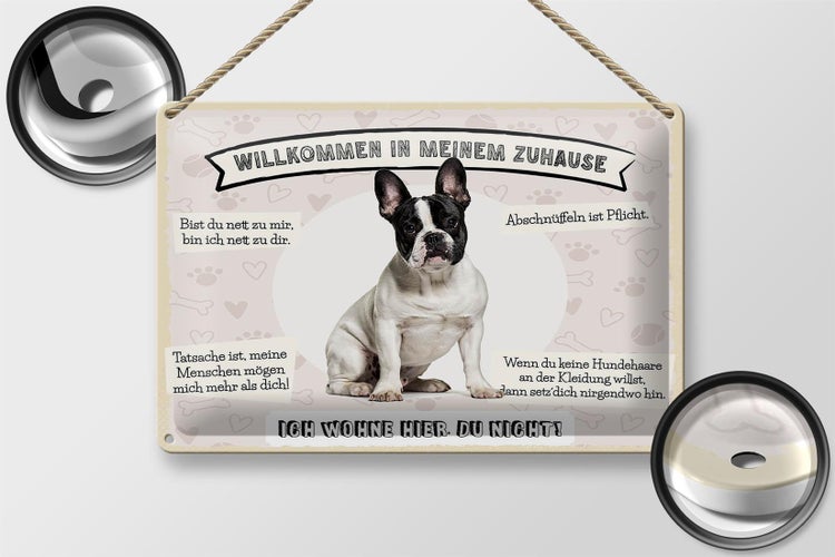 Blechschild Spruch 30x20cm Frech Bulldog willkommen Zuhause